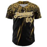 Custom Black Old Gold-White Distressed Scratch Brush Stroke Authentic Baseball Jersey