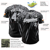 Custom Black Gray-White Distressed Scratch Brush Stroke Authentic Baseball Jersey