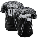 Custom Black Gray-White Distressed Scratch Brush Stroke Authentic Baseball Jersey