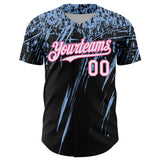 Custom Black White Light Blue-Pink Distressed Scratch Brush Stroke Authentic Baseball Jersey