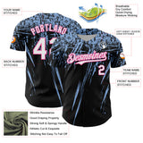 Custom Black White Light Blue-Pink Distressed Scratch Brush Stroke Authentic Baseball Jersey