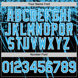 Custom Black Sky Blue-White Distressed Scratch Brush Stroke Authentic Baseball Jersey