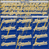 Custom Royal Old Gold-White Distressed Scratch Brush Stroke Authentic Baseball Jersey