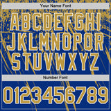 Custom Royal Old Gold-White Distressed Scratch Brush Stroke Authentic Baseball Jersey