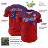 Custom Red Royal-White Distressed Scratch Brush Stroke Authentic Baseball Jersey