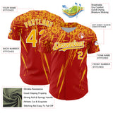 Custom Red Gold-White Distressed Scratch Brush Stroke Authentic Baseball Jersey