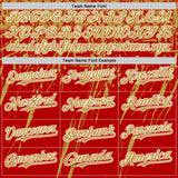 Custom Red Old Gold-White Distressed Scratch Brush Stroke Authentic Baseball Jersey