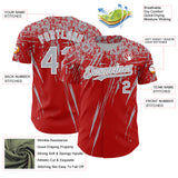 Custom Red Gray-White Distressed Scratch Brush Stroke Authentic Baseball Jersey
