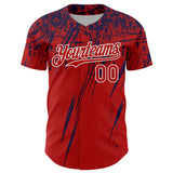 Custom Red Navy-White Distressed Scratch Brush Stroke Authentic Baseball Jersey