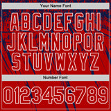 Custom Red Navy-White Distressed Scratch Brush Stroke Authentic Baseball Jersey