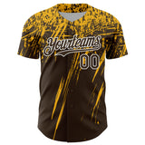Custom Brown Gold-White Distressed Scratch Brush Stroke Authentic Baseball Jersey