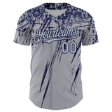 Custom Gray Navy Distressed Scratch Brush Stroke Authentic Baseball Jersey