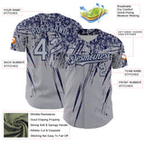 Custom Gray Navy Distressed Scratch Brush Stroke Authentic Baseball Jersey