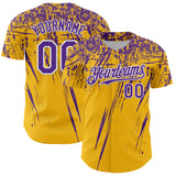 Custom Gold Purple-White Distressed Scratch Brush Stroke Authentic Baseball Jersey