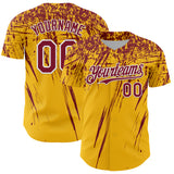 Custom Gold Crimson-White Distressed Scratch Brush Stroke Authentic Baseball Jersey