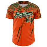 Custom Orange Green-White Distressed Scratch Brush Stroke Authentic Baseball Jersey