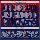 Custom Navy Red-White Distressed Scratch Brush Stroke Authentic Baseball Jersey