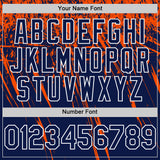 Custom Navy Orange-White Distressed Scratch Brush Stroke Authentic Baseball Jersey