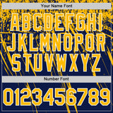 Custom Navy Gold-White Distressed Scratch Brush Stroke Authentic Baseball Jersey