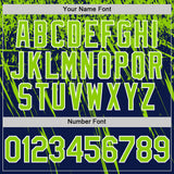 Custom Navy Neon Green-White Distressed Scratch Brush Stroke Authentic Baseball Jersey