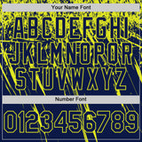 Custom Navy Neon Yellow Distressed Scratch Brush Stroke Authentic Baseball Jersey