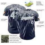 Custom Navy Silver-White Distressed Scratch Brush Stroke Authentic Baseball Jersey
