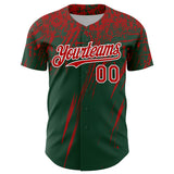 Custom Green Red-White Distressed Scratch Brush Stroke Authentic Baseball Jersey