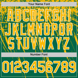 Custom Kelly Green Gold-White Distressed Scratch Brush Stroke Authentic Baseball Jersey