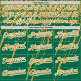 Custom Kelly Green Old Gold-White Distressed Scratch Brush Stroke Authentic Baseball Jersey