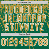 Custom Kelly Green Old Gold-White Distressed Scratch Brush Stroke Authentic Baseball Jersey