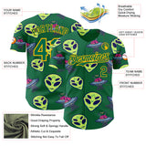 Custom Kelly Green Gold 3D Pattern Design Alien UFO Space Authentic Baseball Jersey