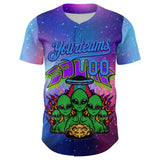 Custom Purple Electric Blue-Dark Purple 3D Pattern Design Alien Family UFO Space Galaxy Flame Authentic Baseball Jersey