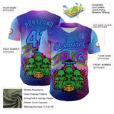Custom Purple Electric Blue-Dark Purple 3D Pattern Design Alien Family UFO Space Galaxy Flame Authentic Baseball Jersey