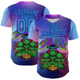 Custom Purple Electric Blue-Dark Purple 3D Pattern Design Alien Family UFO Space Galaxy Flame Authentic Baseball Jersey