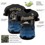 Custom Black Cream 3D Pattern Design Alien UFO Galaxy Night Sky Town Authentic Baseball Jersey