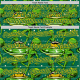 Custom Kelly Green Yellow 3D Pattern Design Alien UFO Galaxy Authentic Baseball Jersey