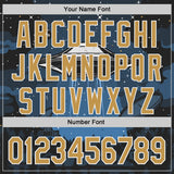 Custom Blue Old Gold Black-White 3D Pattern Design Alien UFO Galaxy Authentic Baseball Jersey