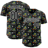 Custom Black White 3D Pattern Design Cartoon Alien UFO Space Galaxy Authentic Baseball Jersey