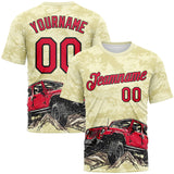 Custom City Cream Red-Black 3D Pattern Concept Adventure Off Road Performance T-Shirt