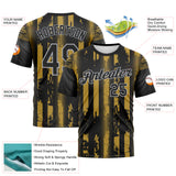 Custom Old Gold Black-Gray 3D Pattern Vintage Vertical Stripe Fantasy Performance T-Shirt