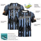 Custom Light Blue Black-White 3D Pattern Vintage Vertical Stripe Fantasy Performance T-Shirt