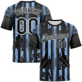 Custom Light Blue Black-White 3D Pattern Vintage Vertical Stripe Fantasy Performance T-Shirt