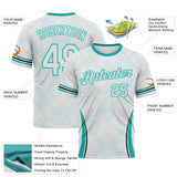 Custom White-Aqua 3D Pattern Geometric Retro Athletic Performance T-Shirt