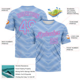Custom Light Blue-Pink 3D Pattern Geometric Chevron Texture Performance T-Shirt