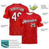 Custom Fire Red White-Black 3D Pattern Diamond Vintage Argyle Performance T-Shirt