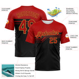 Custom Red Black-Old Gold 3D Pattern Varsity Style Retro Stripe Performance T-Shirt