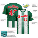 Custom Kelly Green Fire Red-White 3D Pattern Vertical Stripe Vintage Style Performance T-Shirt