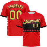 Custom Fire Red Yellow-Black 3D Pattern Geometric Tribal Motif Performance T-Shirt