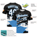 Custom Black White-Powder Blue 3D Pattern Splash Performance T-Shirt