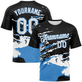Custom Black White-Powder Blue 3D Pattern Splash Performance T-Shirt